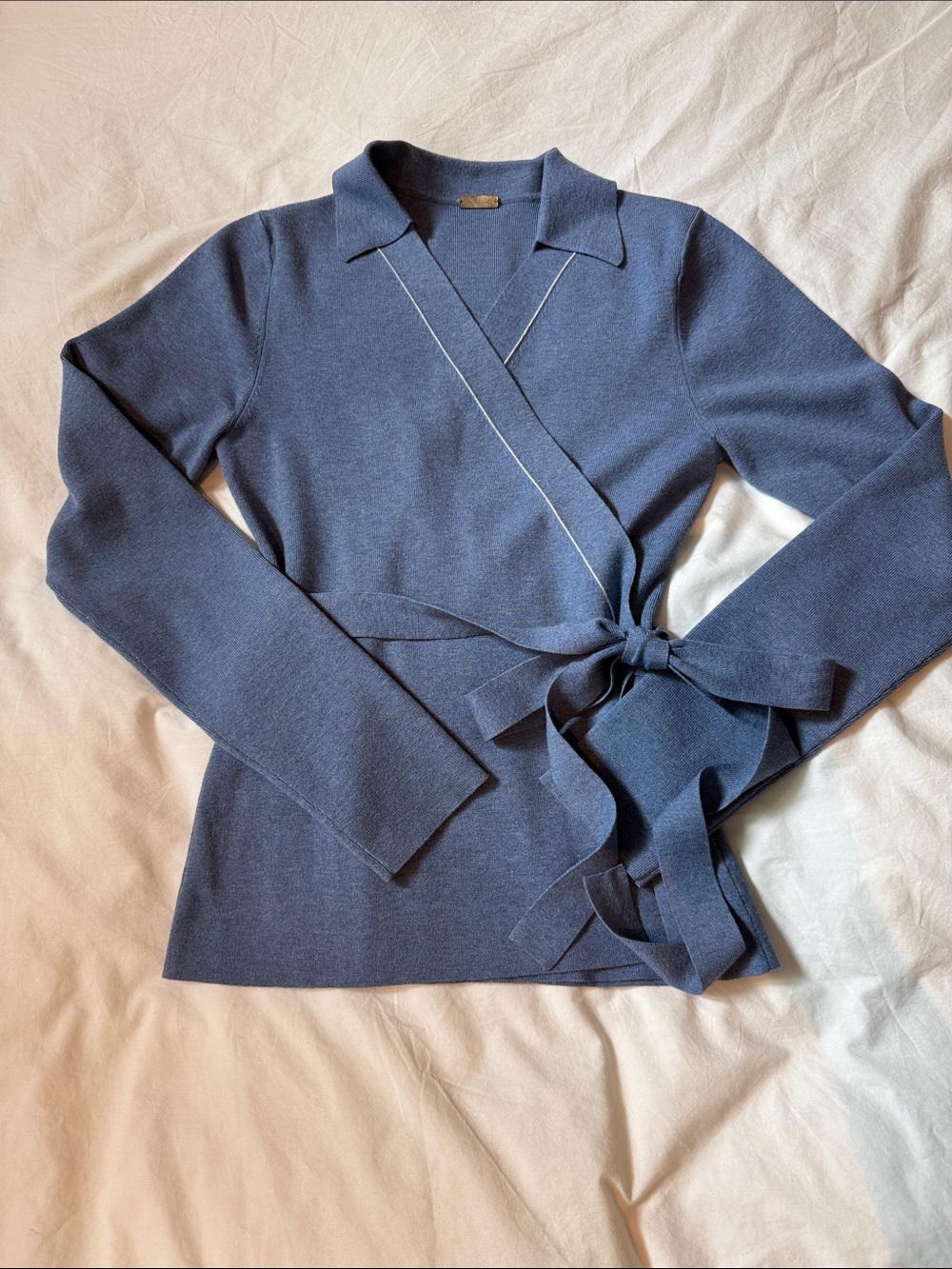 Margaret O'Leary Slate Blue Wrap Knit Cardigan